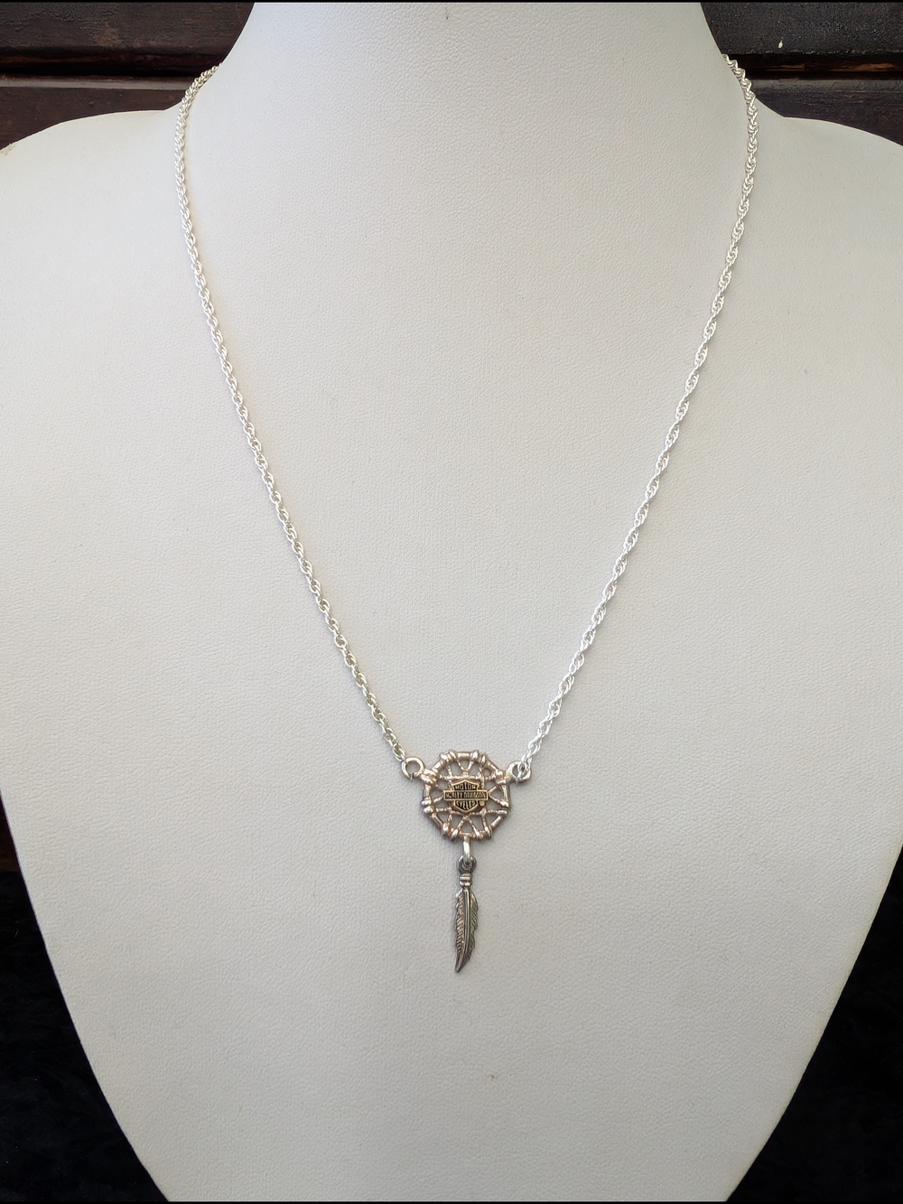 Harley-Davidson Sterling Silver Dreamcatcher Necklace with Feather Charm